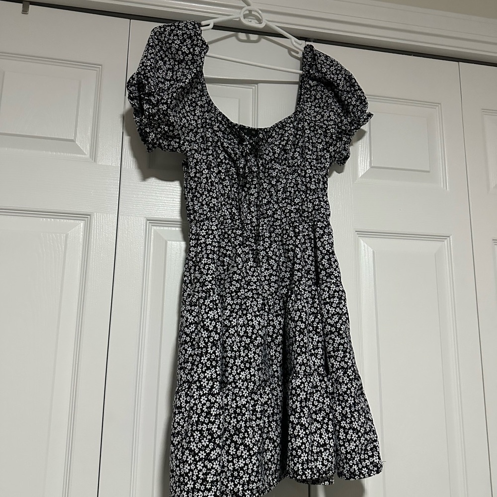 Floral Black and White Mini Dress